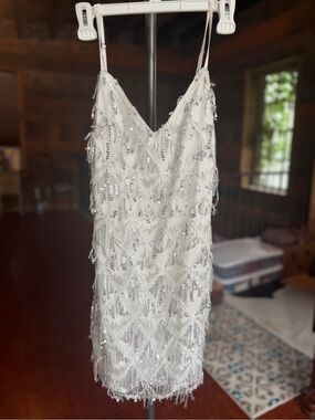 Lulus White Sequin Fringe Slip Dress